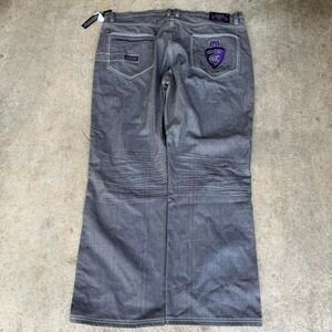 NWT Vintage Y2K Coogi Gray Denim Jeans Purple Embroidery Baggy Skater 50x36